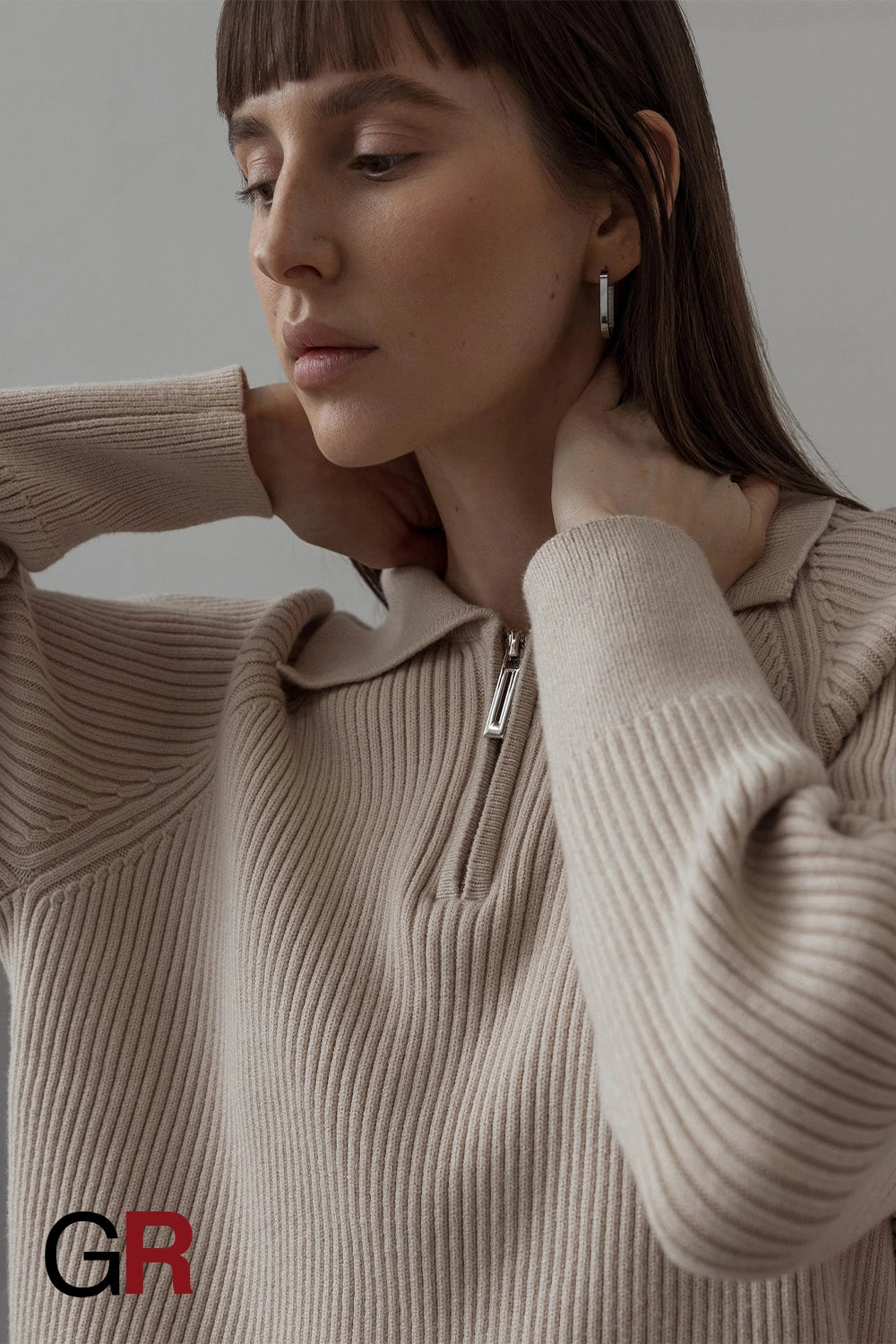 Timeless Polo Collar Knitted Beige Sweater - GlamoROZ