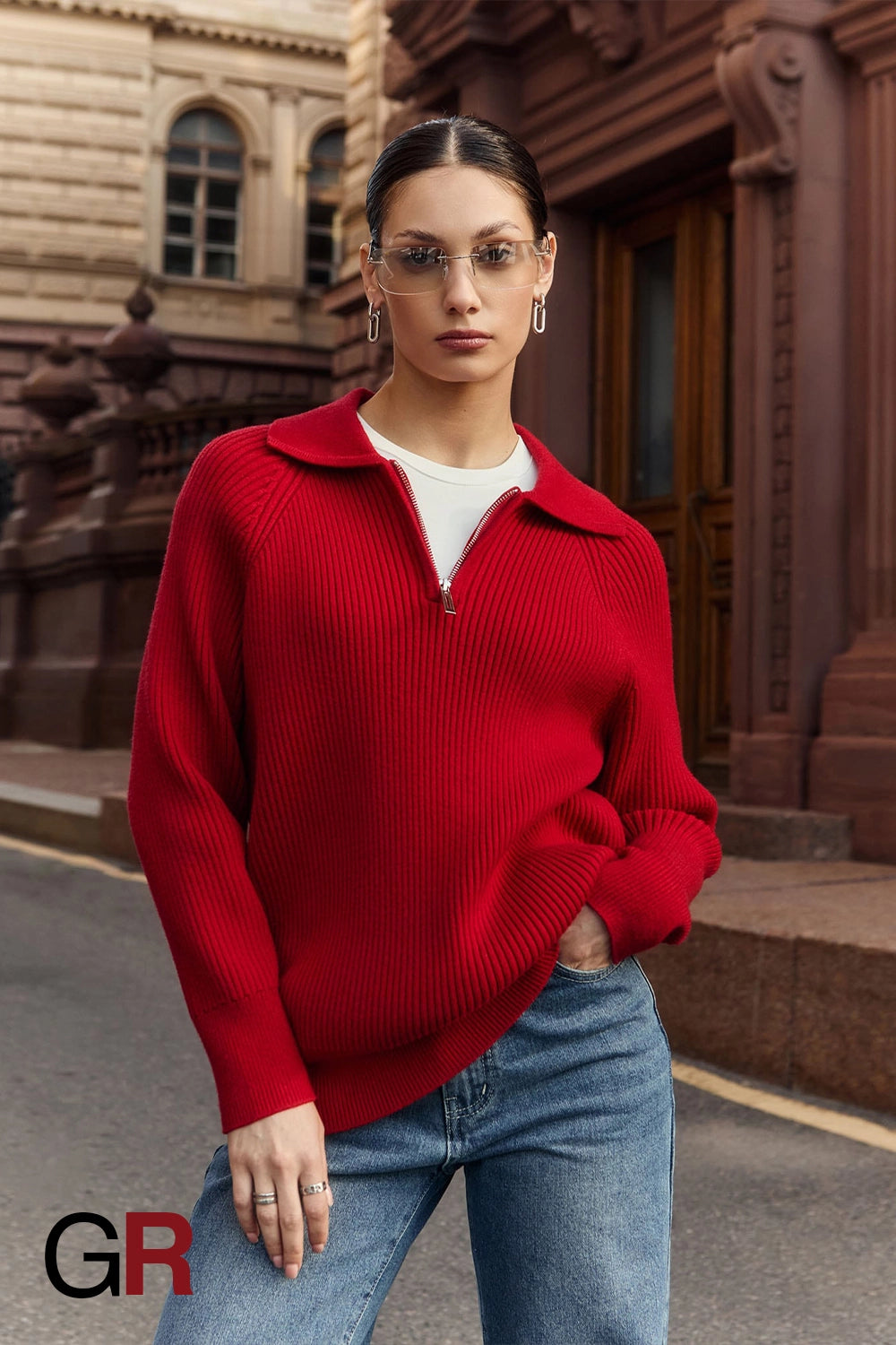 Timeless Polo Collar Knitted Red Sweater - GlamoROZ