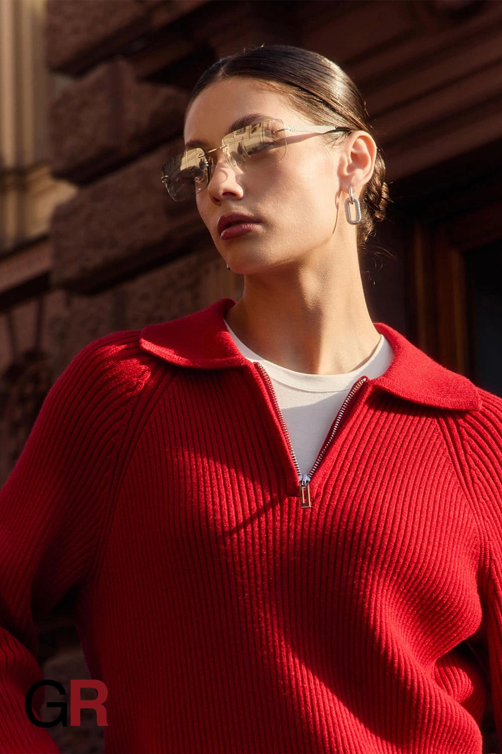 Timeless Polo Collar Knitted Red Sweater - GlamoROZ