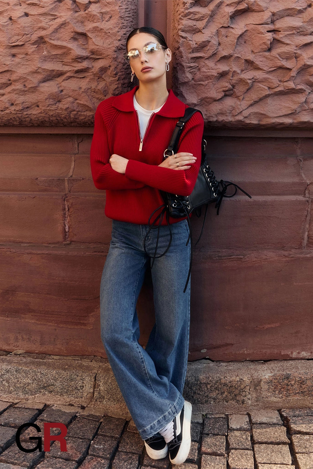 Timeless Polo Collar Knitted Red Sweater - GlamoROZ