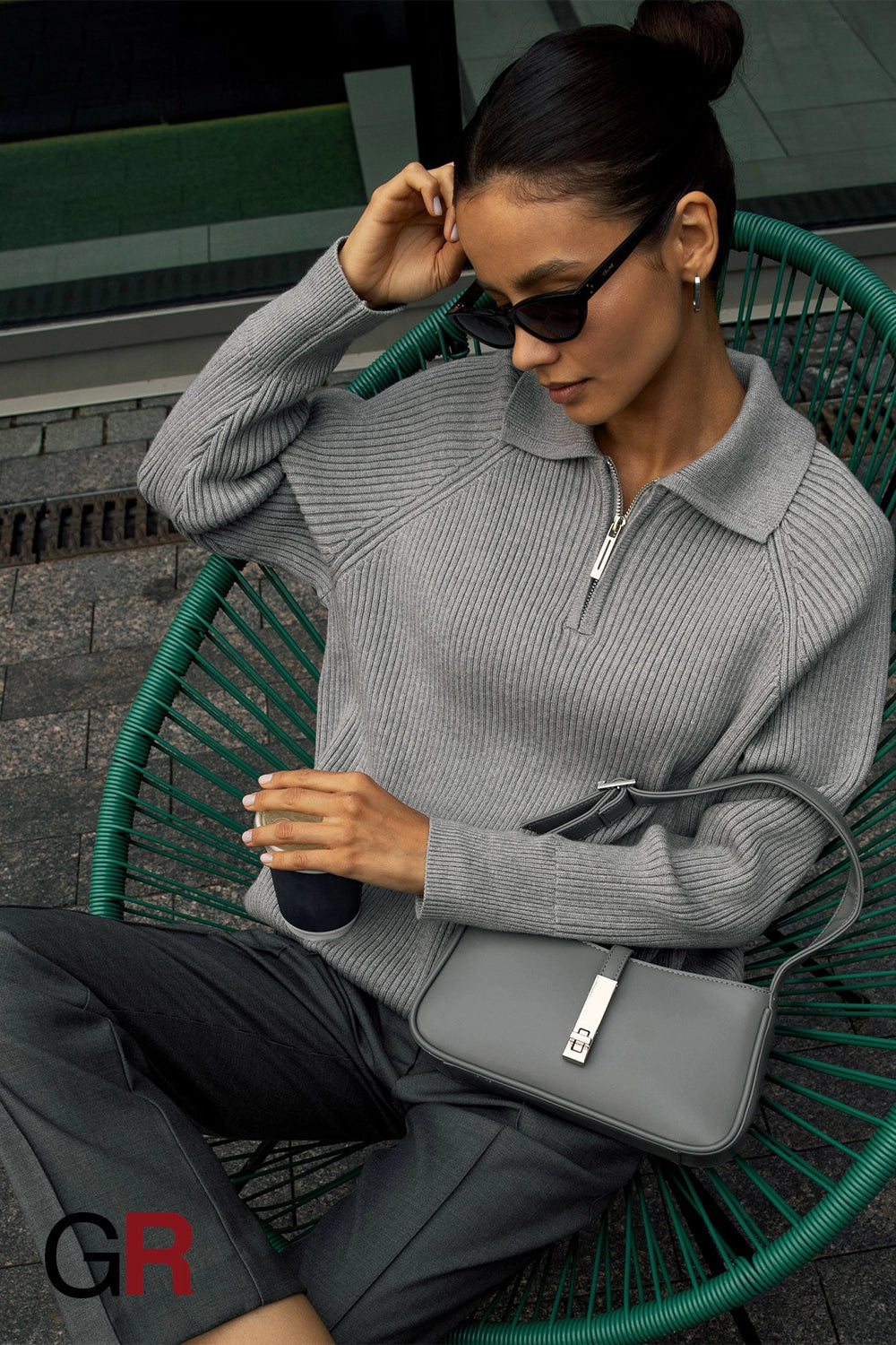 Timeless Polo Collar Knitted Grey Sweater - GlamoROZ