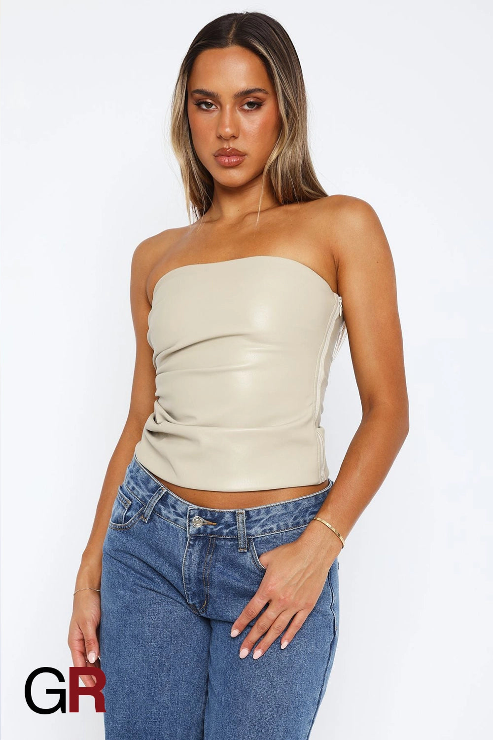 Luxe Beige Leather Tank Top - GlamoROZ