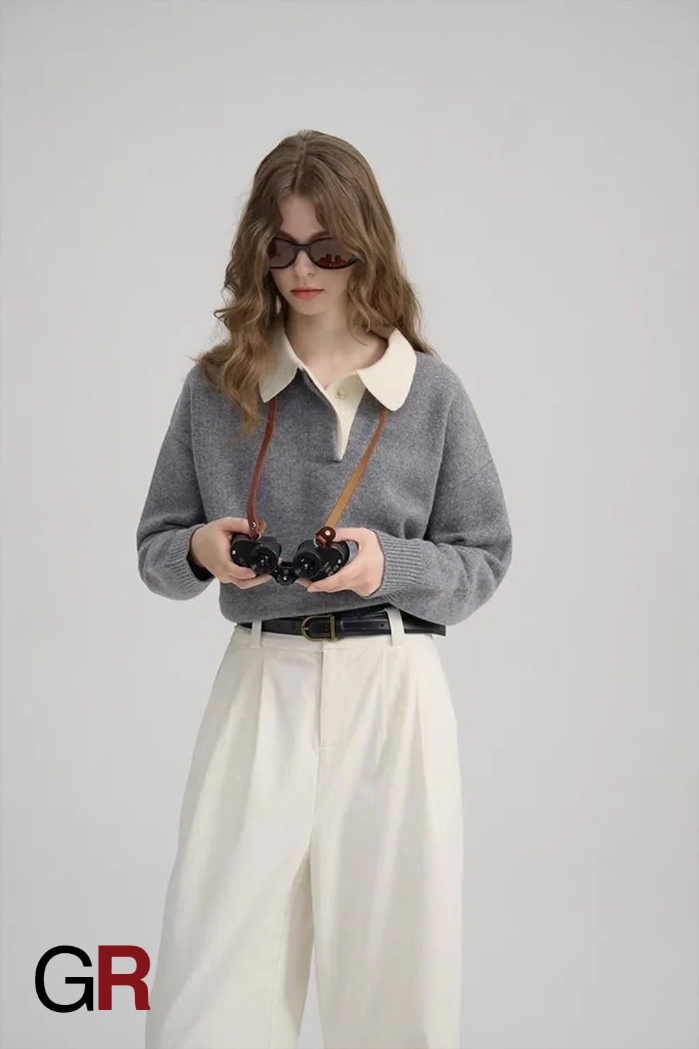 Elegant Contrast Polo Collar Lapel Sweater - GlamoROZ