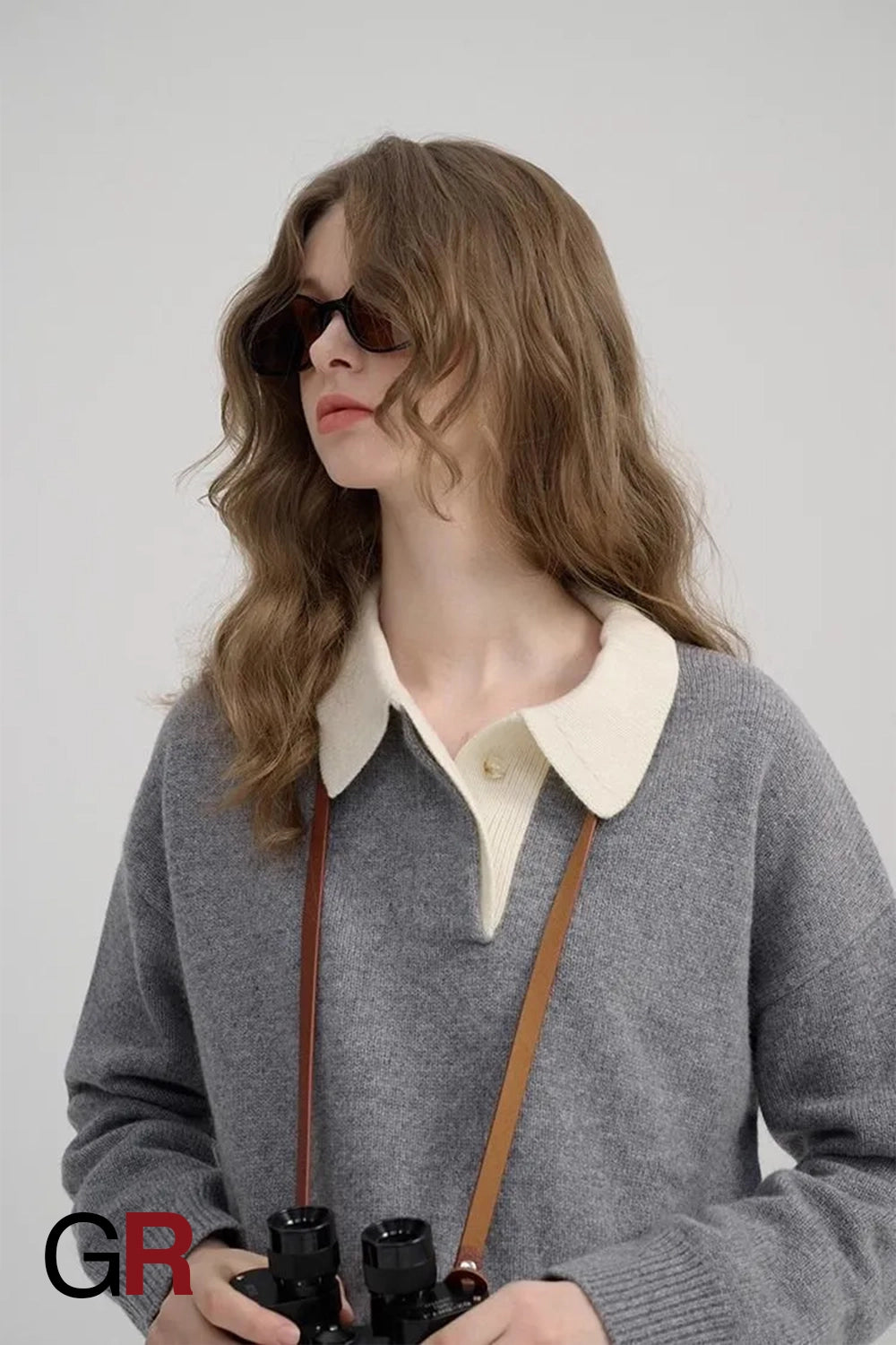 Elegant Contrast Polo Collar Lapel Sweater - GlamoROZ