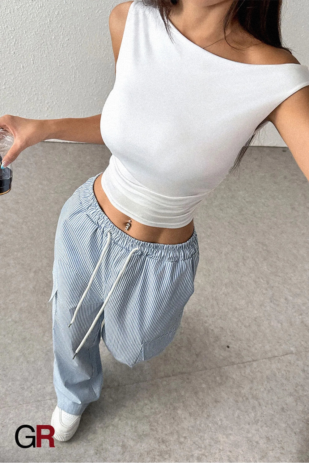 Women's Casual Elastic Striped Pocket Trousers