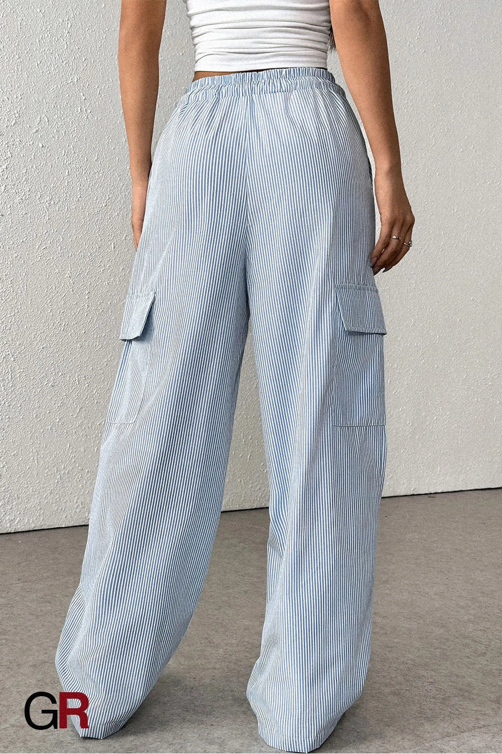 Women's Casual Elastic Striped Pocket Trousers