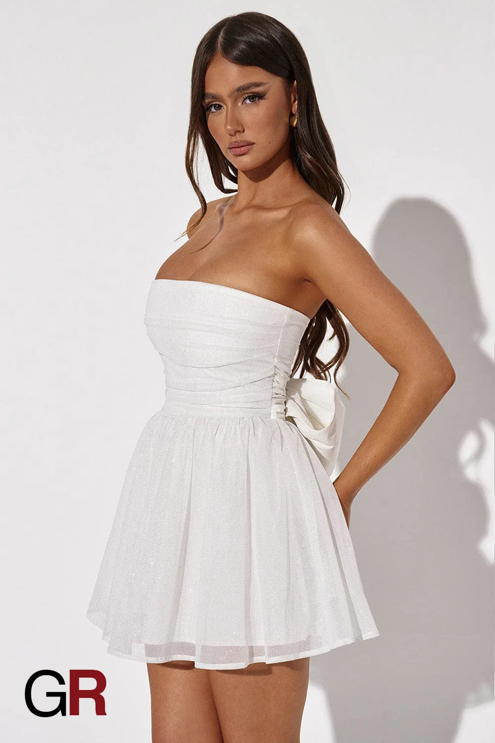 White Lace Tube Dress with Bow-Back Detail - GlamoROZ
