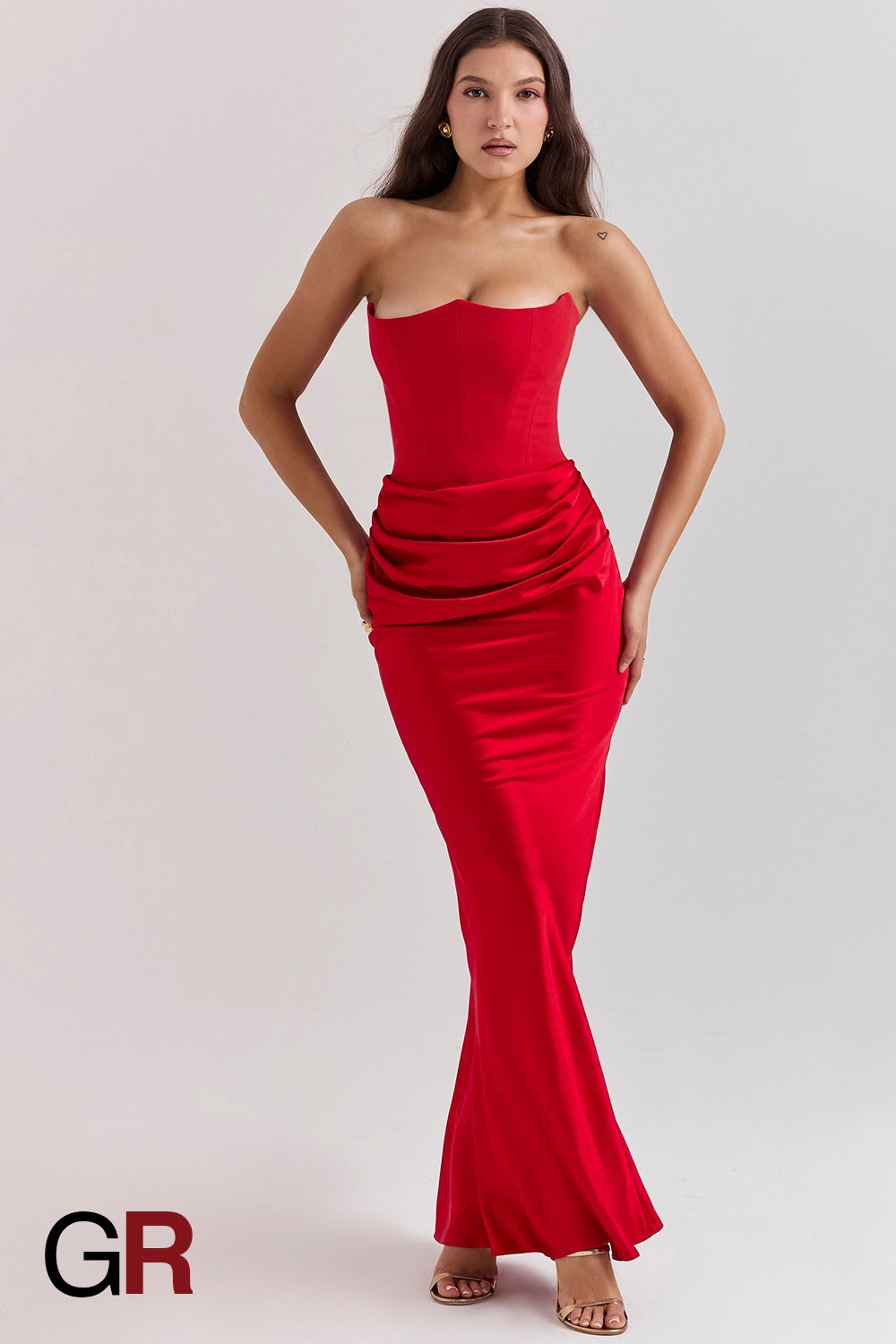 Fishbone Bandeau Backless Evening Red Gown - GlamoROZ