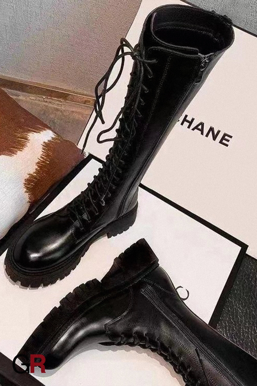 Women's Black Below The Knee Thickened Martin Boots