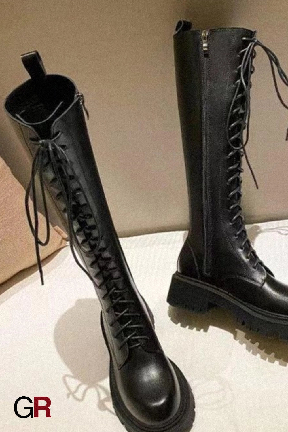 Women's Black Below The Knee Thickened Martin Boots