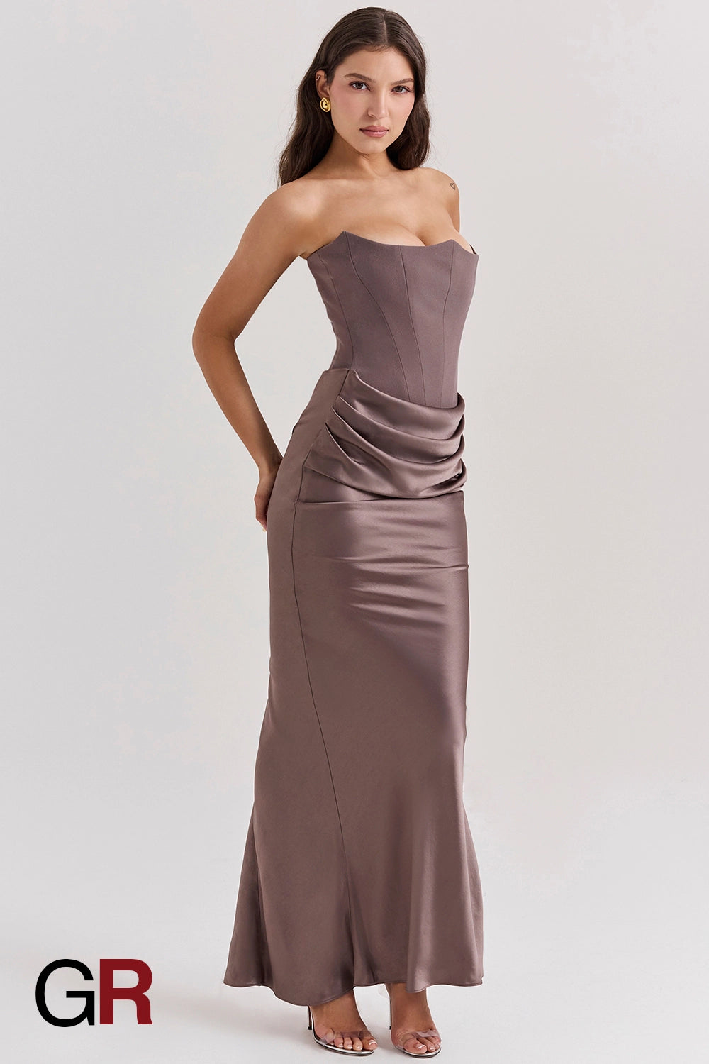 Fishbone Bandeau Backless Evening Gray Gown - GlamoROZ