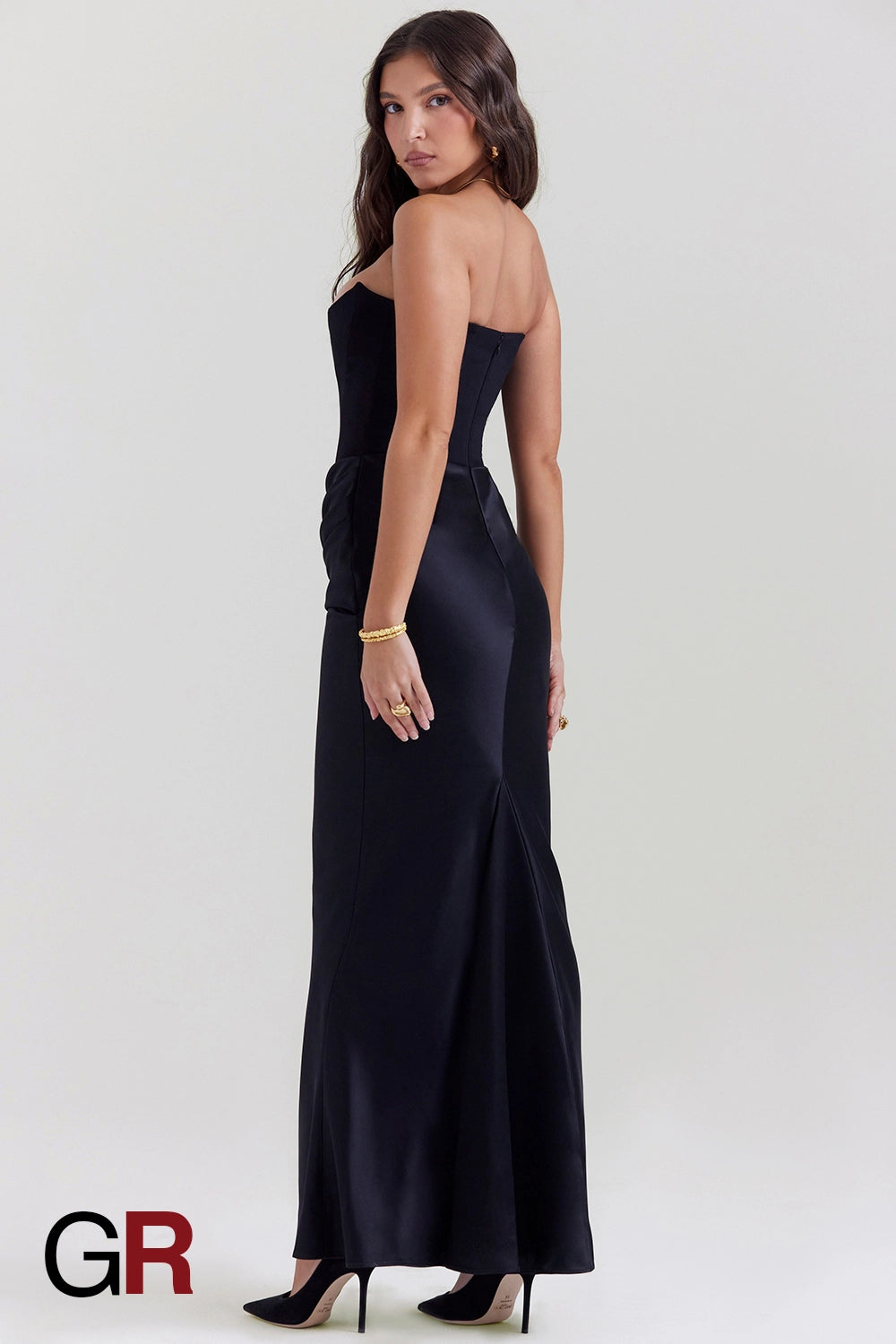 Fishbone Bandeau Backless Evening Black Gown - GlamoROZ