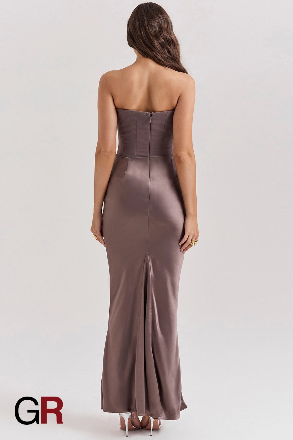 Fishbone Bandeau Backless Evening Gray Gown - GlamoROZ