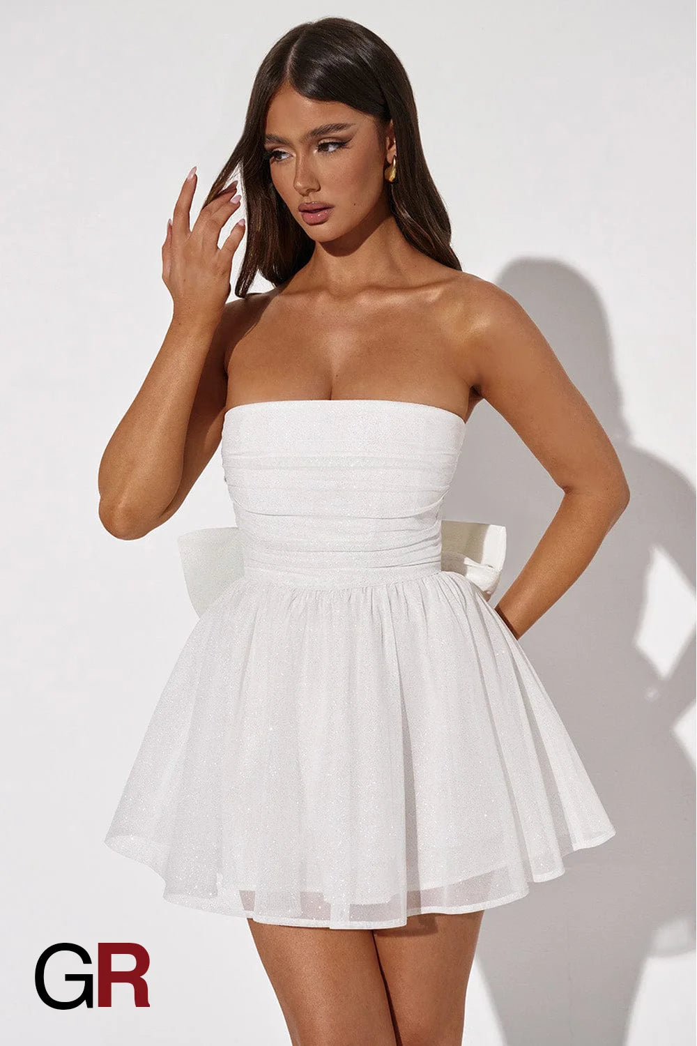 White Lace Tube Dress with Bow-Back Detail - GlamoROZ