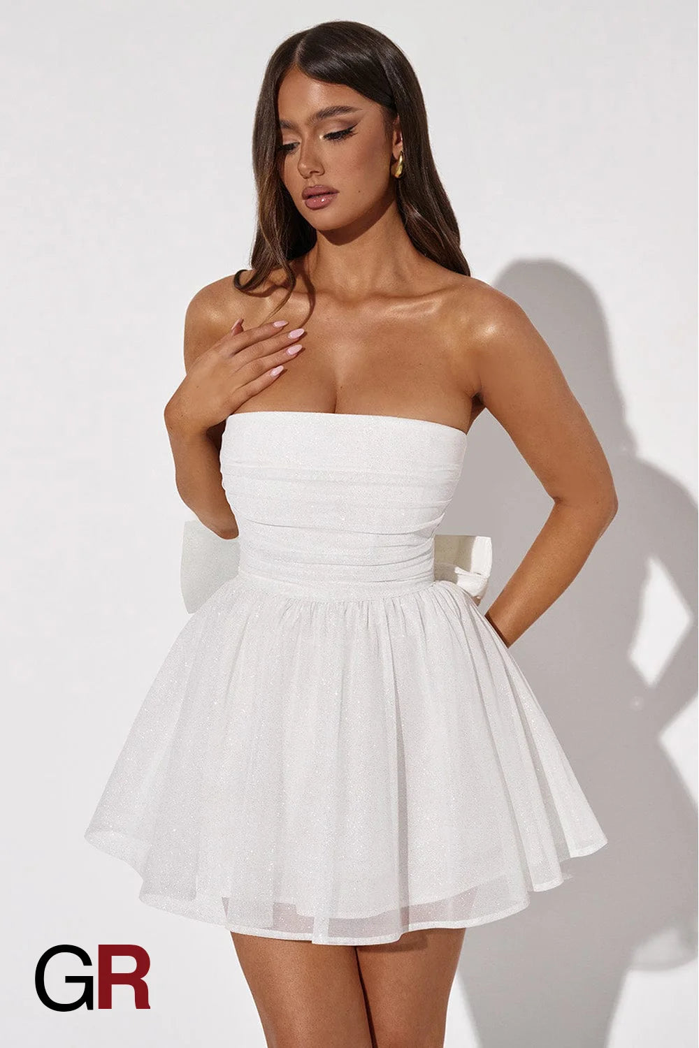 White Lace Tube Dress with Bow-Back Detail - GlamoROZ