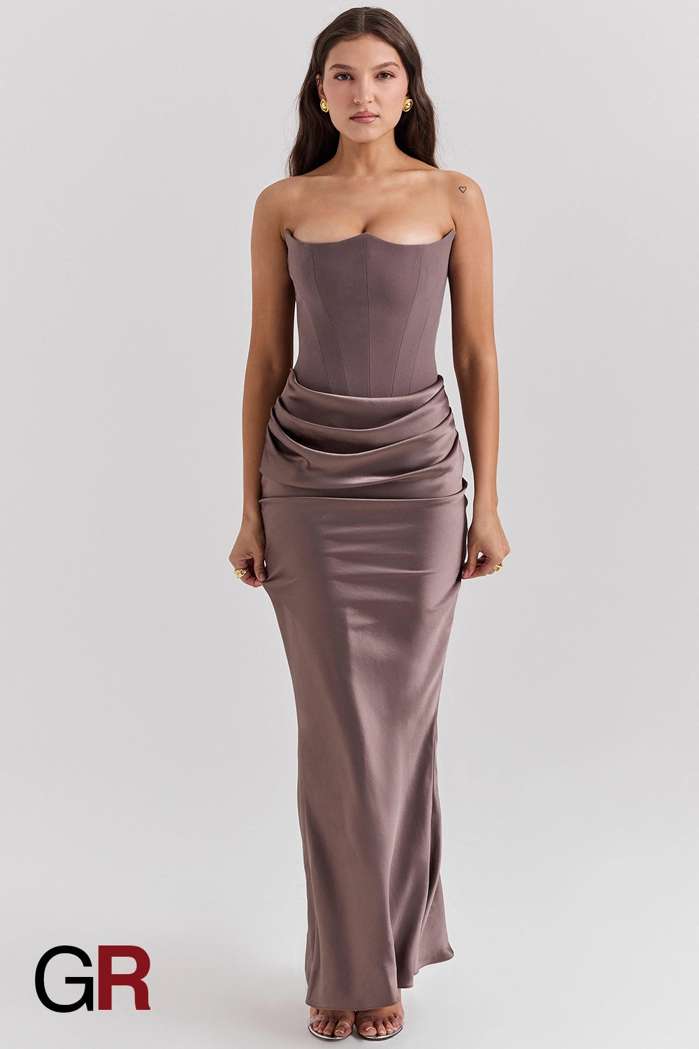 Fishbone Bandeau Backless Evening Gray Gown - GlamoROZ