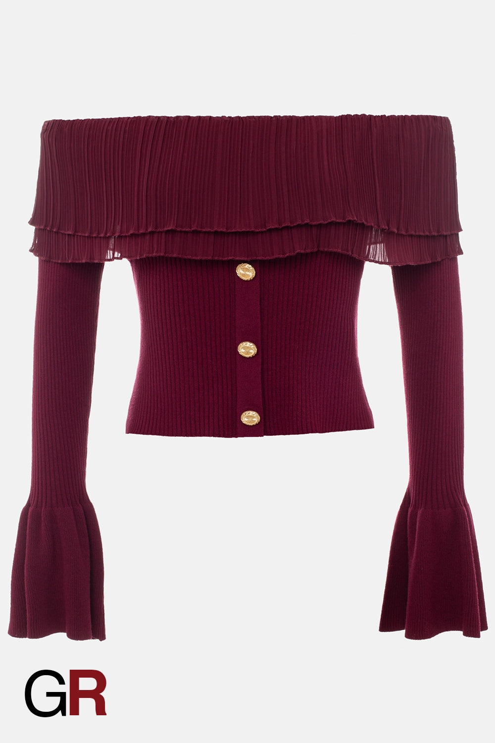 Opulent Red Off-Shoulder Knitwear - GlamoROZ