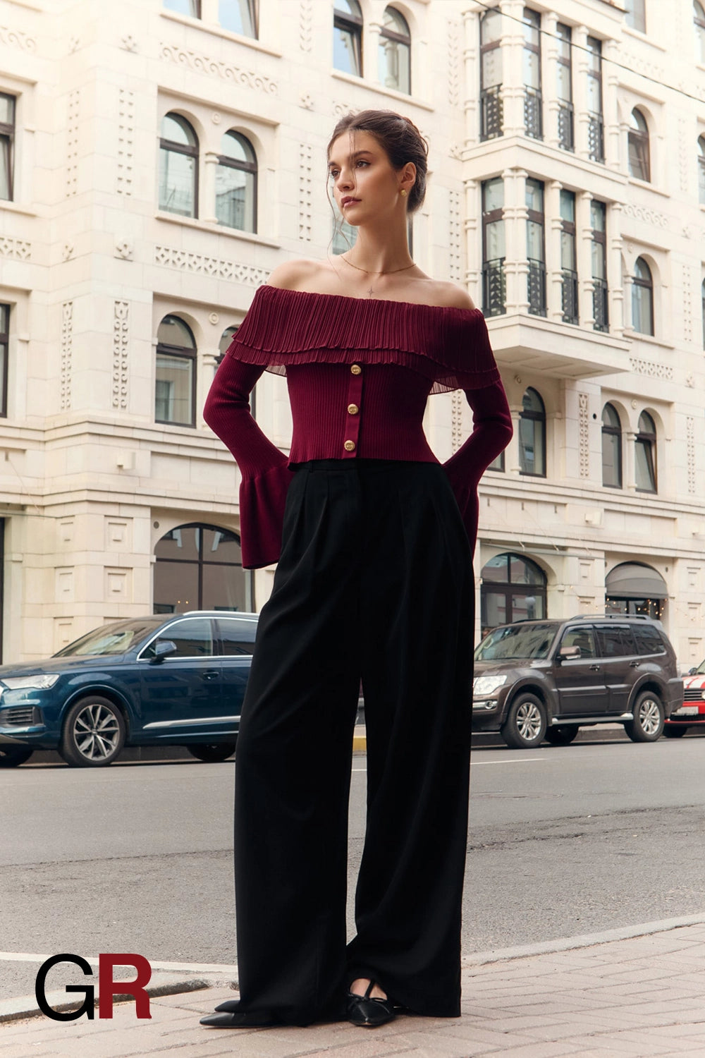 Opulent Red Off-Shoulder Knitwear - GlamoROZ