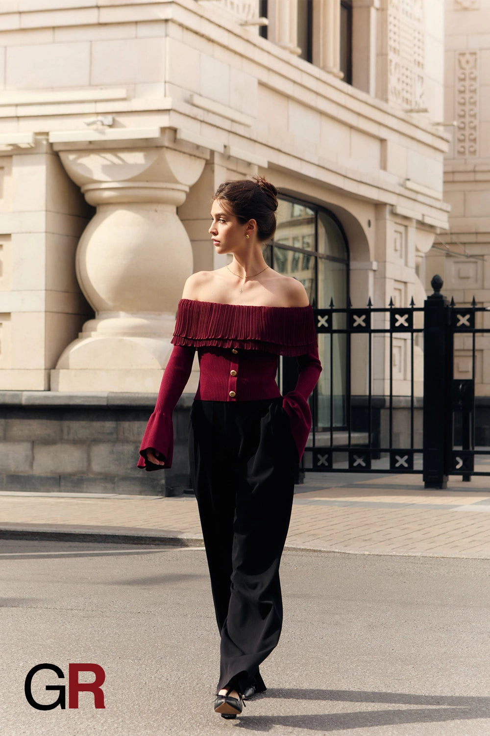 Opulent Red Off-Shoulder Knitwear - GlamoROZ