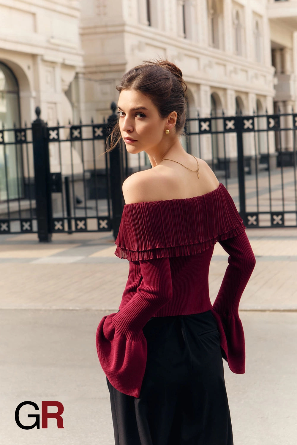 Opulent Red Off-Shoulder Knitwear - GlamoROZ