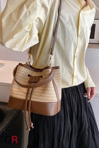 Woven Straw Women's Crossbody Portable Bucket Bag