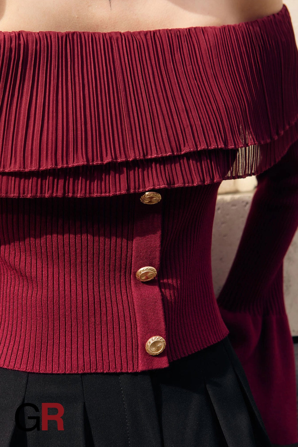 Opulent Red Off-Shoulder Knitwear - GlamoROZ
