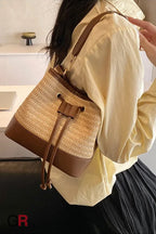 Woven Straw Women's Crossbody Portable Bucket Bag