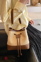 Woven Straw Women's Crossbody Portable Bucket Bag