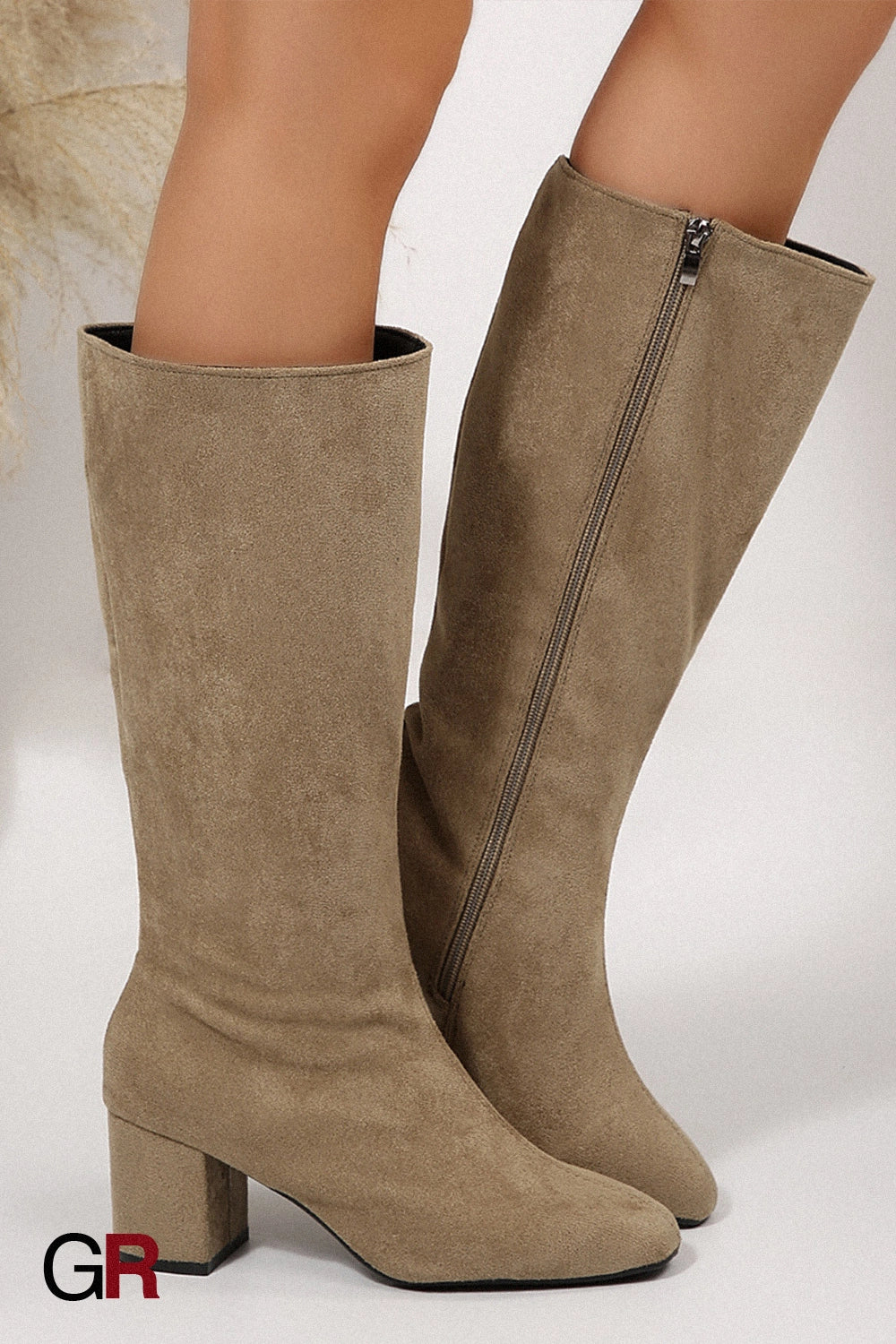 Wide Pointed Toe Chunky Heel Below The Knee Long Boots