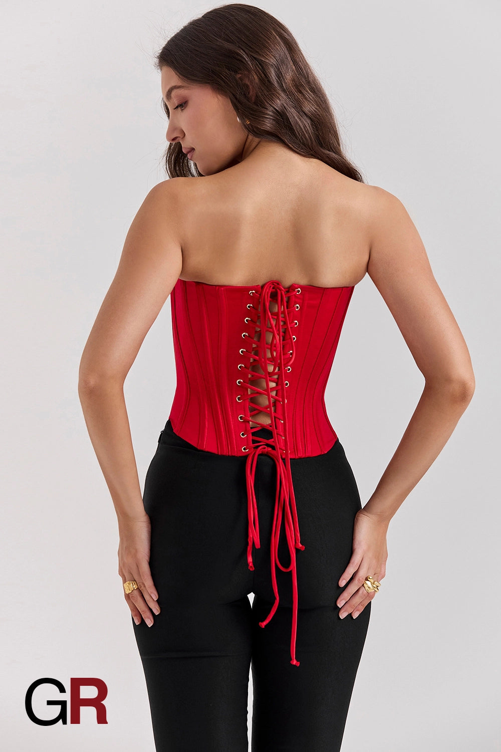 Sculpted Tube Red Top Corset with Fishbone Detail - GlamoROZ