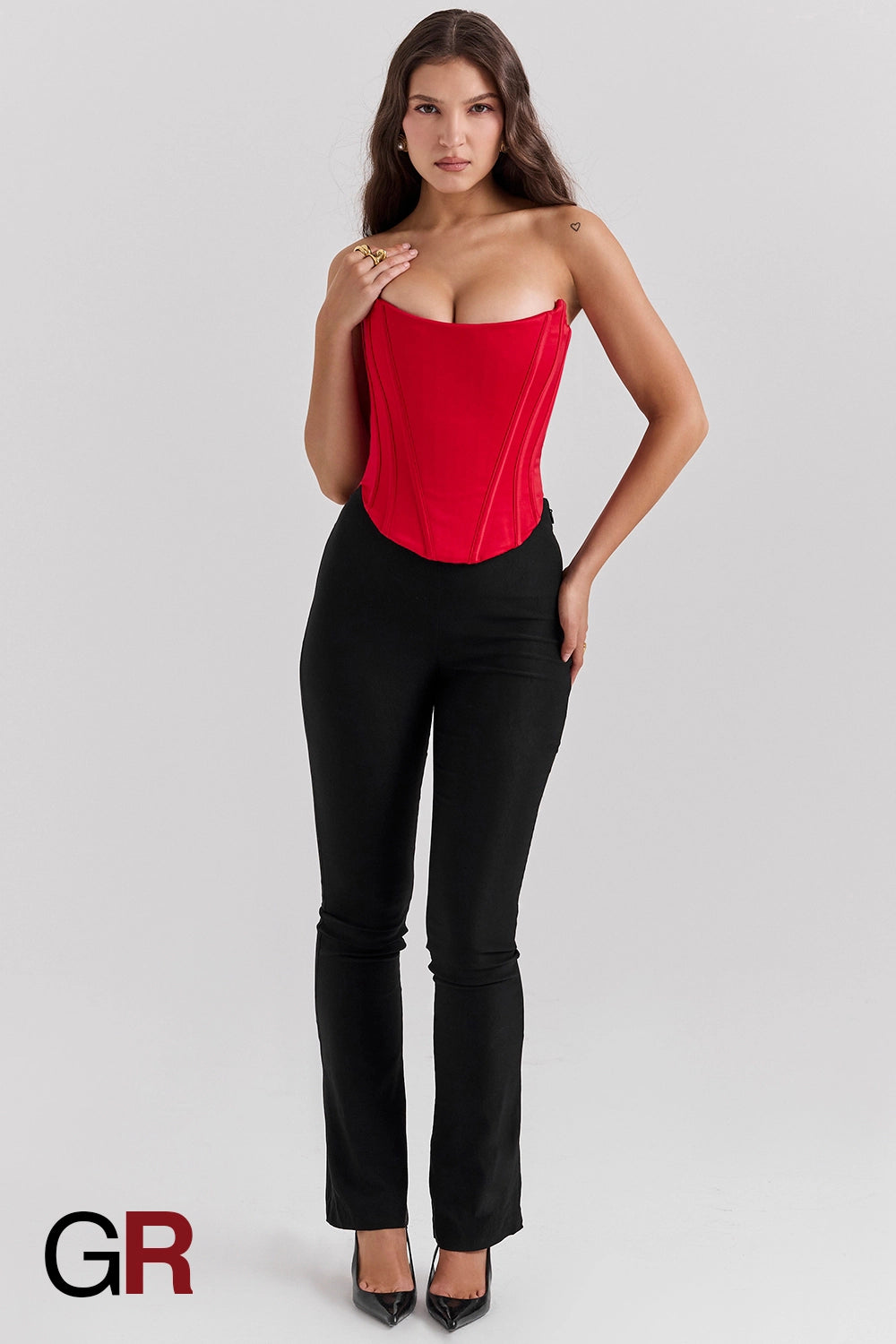 Sculpted Tube Red Top Corset with Fishbone Detail - GlamoROZ