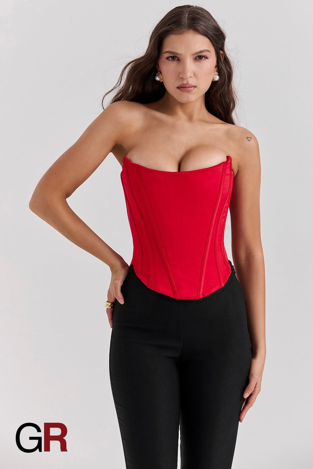 Sculpted Tube Red Top Corset with Fishbone Detail - GlamoROZ