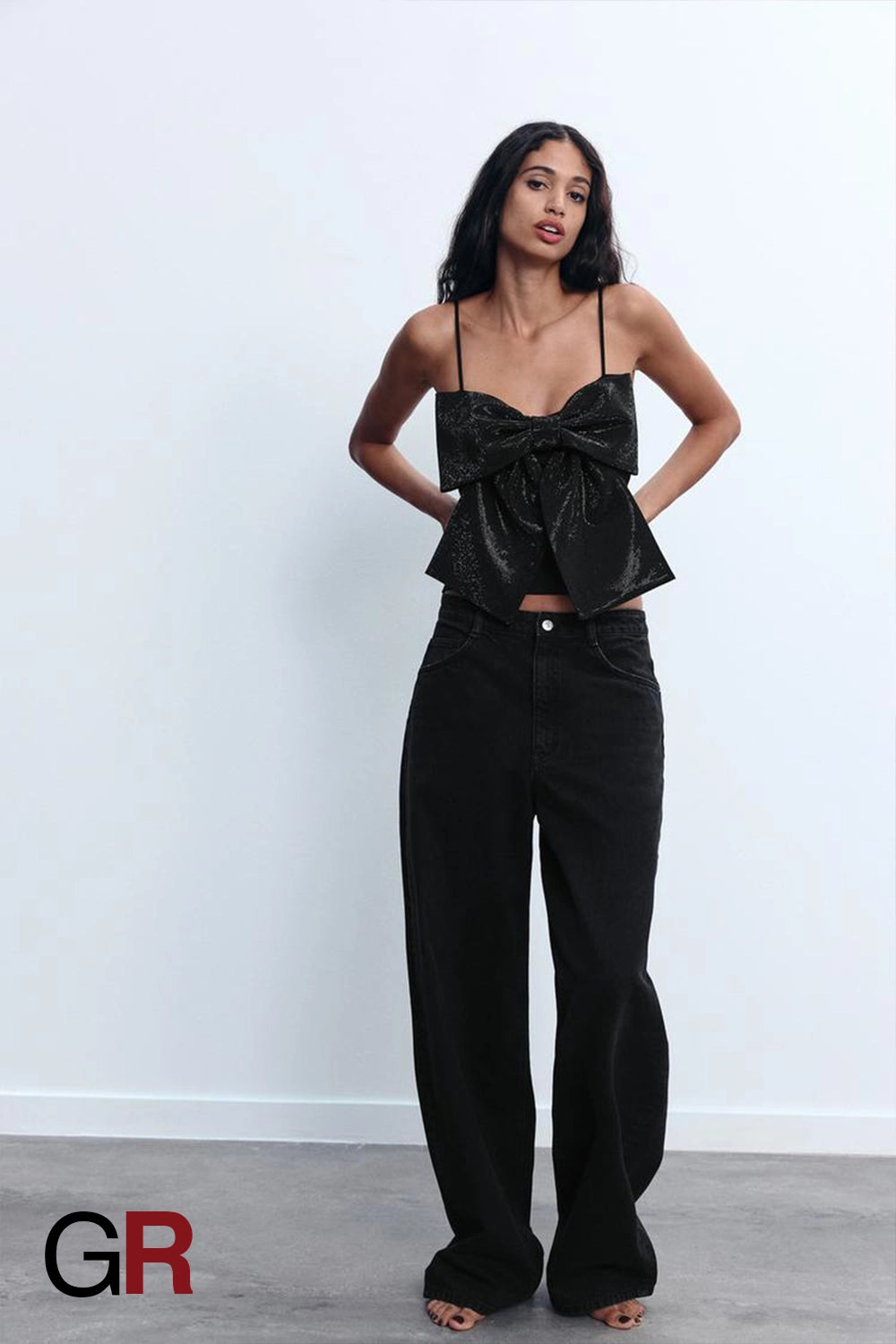 Rhinestone-Adorned Bowknot Strap Top - GlamoROZ