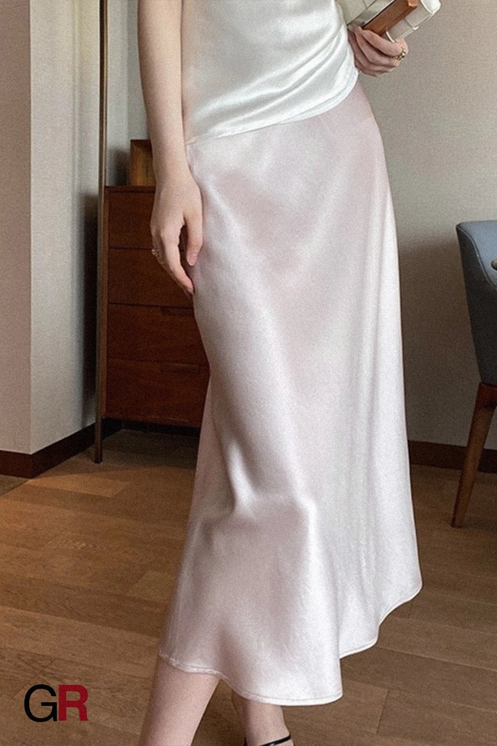 Acetate Silky Satin Women's A- Line Skirt Slimming