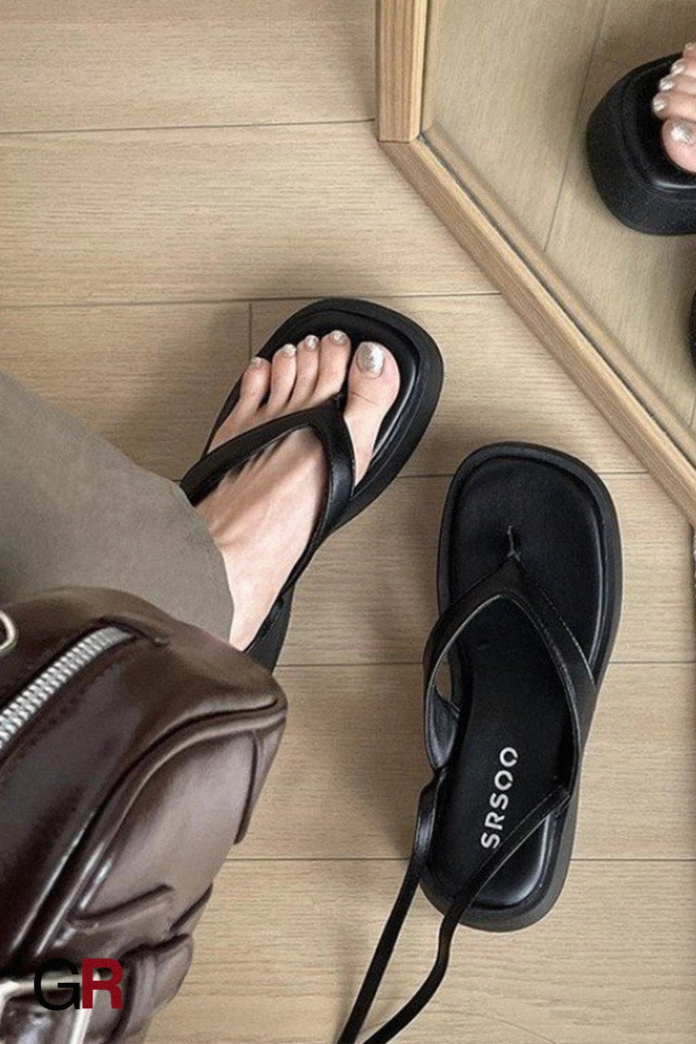 Extra Height, Black Flip-flops Female Summer Outdoor Sandals