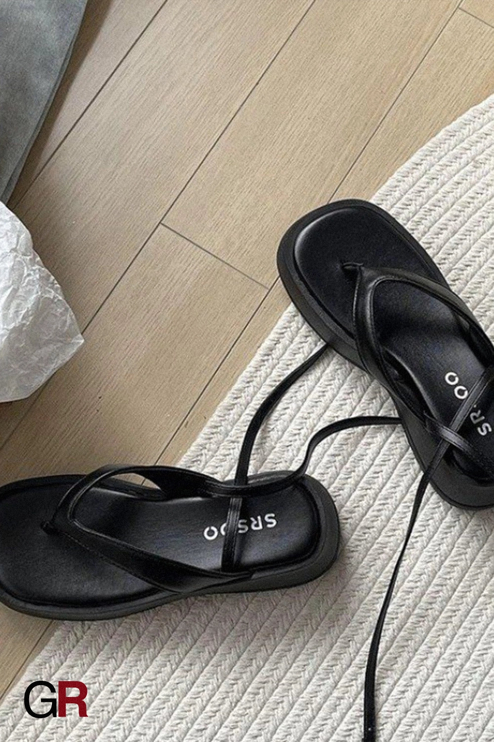 Extra Height, Black Flip-flops Female Summer Outdoor Sandals