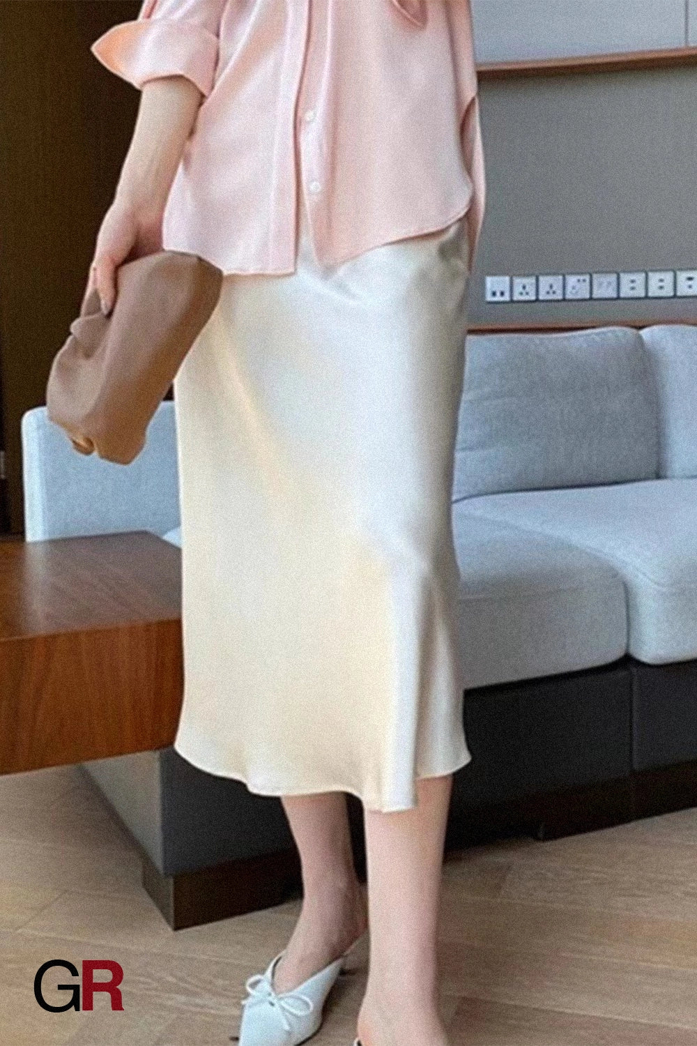 Acetate Silky Satin Women's A- Line Skirt Slimming