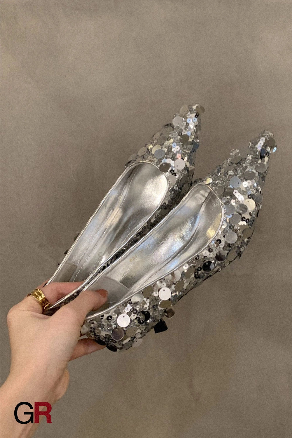French Minority High Heel Silver Temperament Closed Toe Sandals