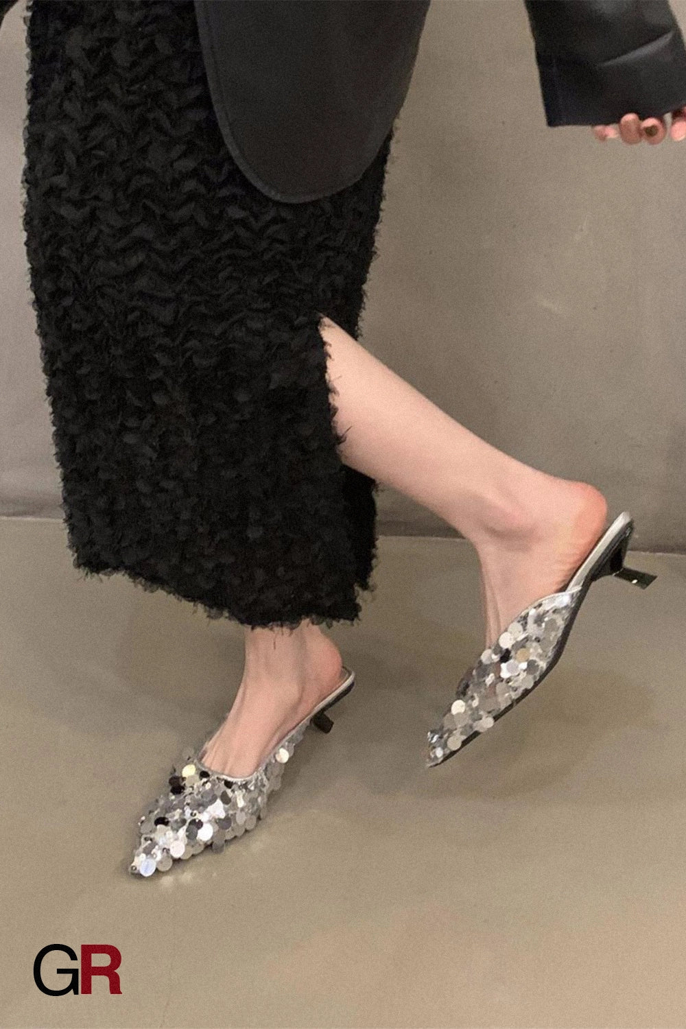 French Minority High Heel Silver Temperament Closed Toe Sandals