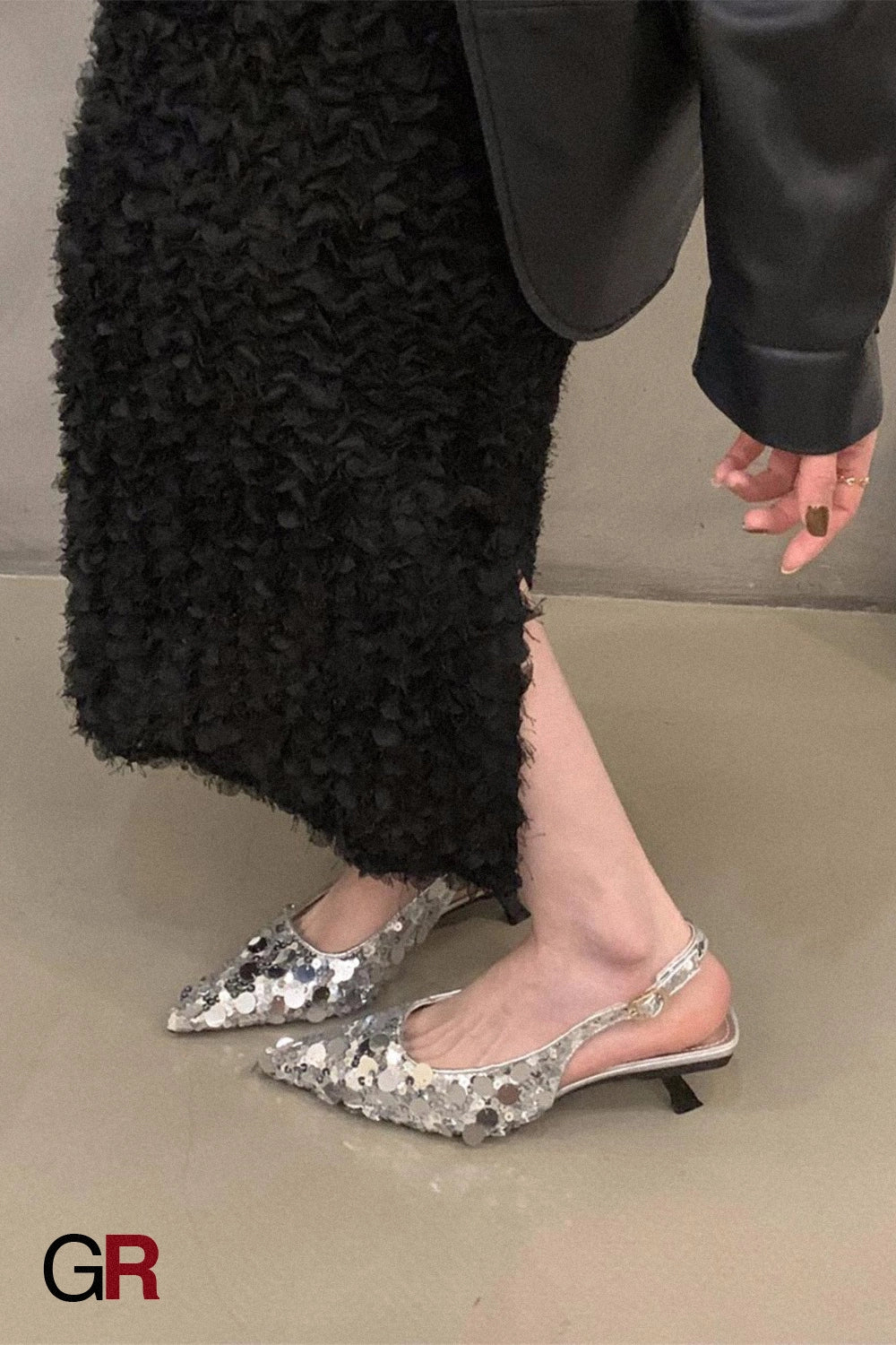 French Minority High Heel Silver Temperament Closed Toe Sandals